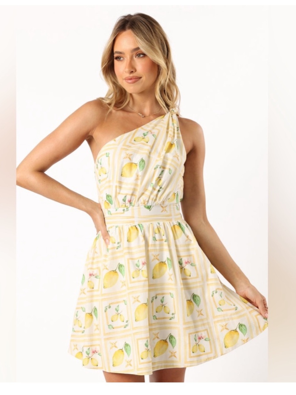 Petal Pup One shoulder Cintrico Mini Dress Lemon